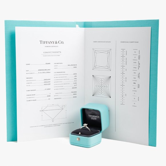 Tiffany & Co. Princess Cut Platinum & .71 Carat Diamond Solitaire Ring, Size 7.5 - Picture 5 of 5